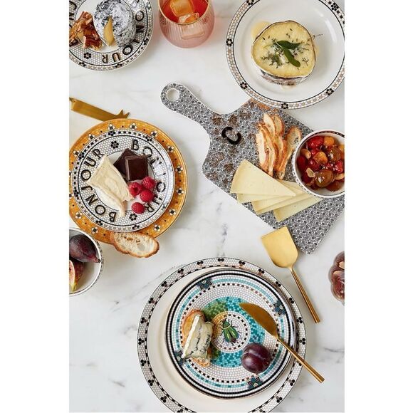 NEW Anthropologie Eliza Art Deco Gilded Floral Tile Monogram S Cheese Board - Picture 4 of 5